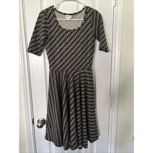 LuLaRoe Women's Size Large Textured Floral A-Line Dress Black Gold